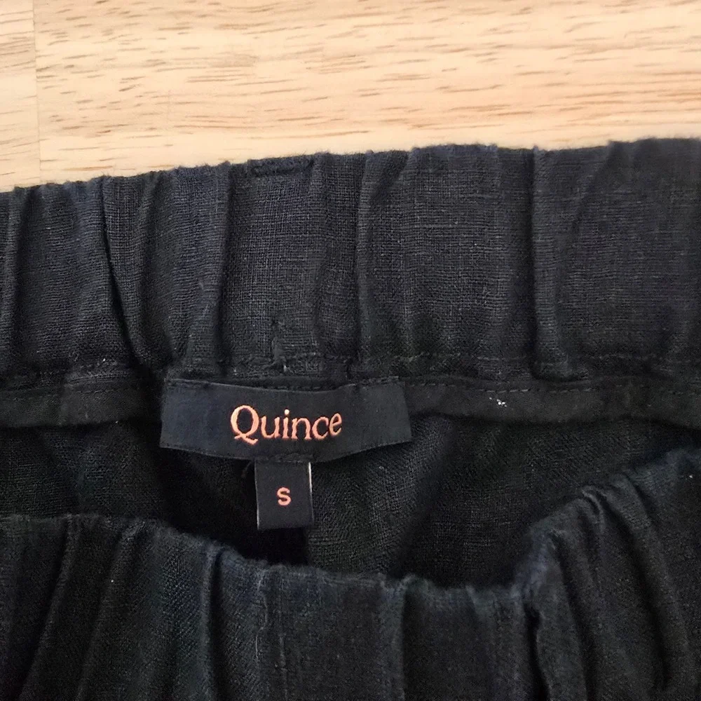 Quince Womens Black 100% European Linen High Rise Elastic Waist Pants Size Small